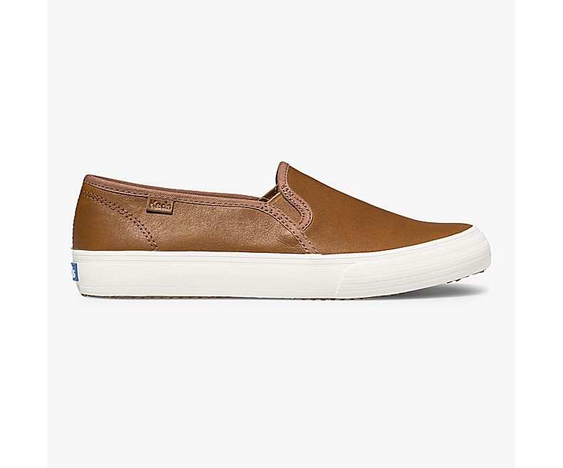 Keds Women's Double Decker Leather Brown Slip On Shoes - BE7853049